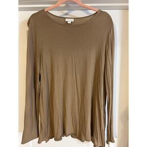JJill Long Sleeve Scoop Neck Tunic Top Brown Women Large Rayon Classic Neutral